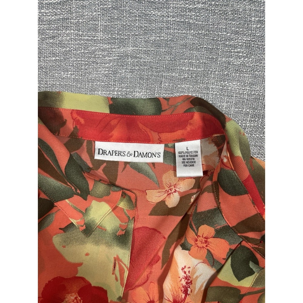 Drapers & Damon's Women's L Multicolor Floral Chiffon Collared Button-Up Blouse - Picture 2 of 9